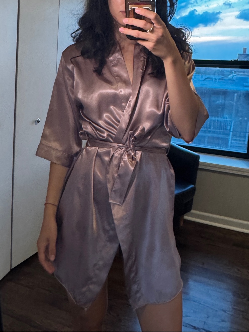 Satin Wrap Robe Rose